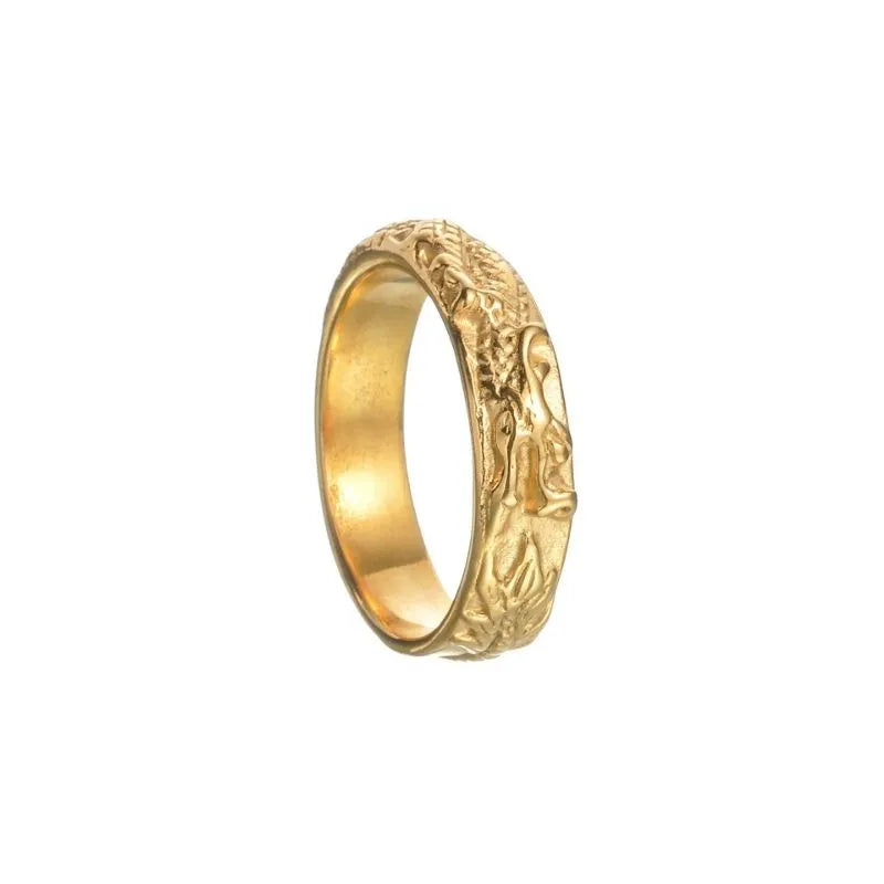 Vintage Engraved Dragon  Sterling Silver Ring