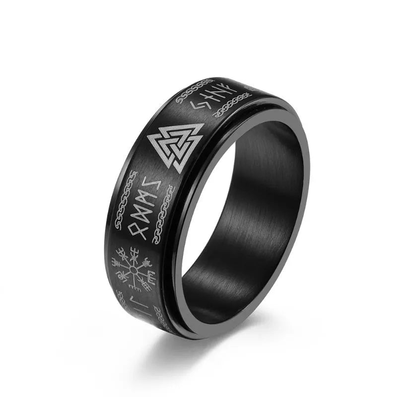 Vintage Viking Valknut Rune Compass  Sterling Silver Spinner Ring