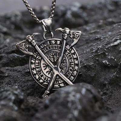 Viking Wolf Rune Tomahawk Pendant Necklace