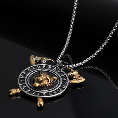 Viking Wolf Rune Tomahawk Pendant Necklace