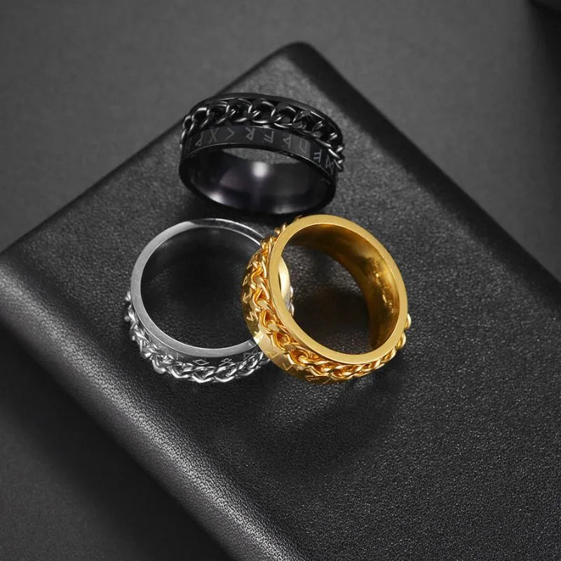 Viking Rune with Cuban Chain Spinner Ring