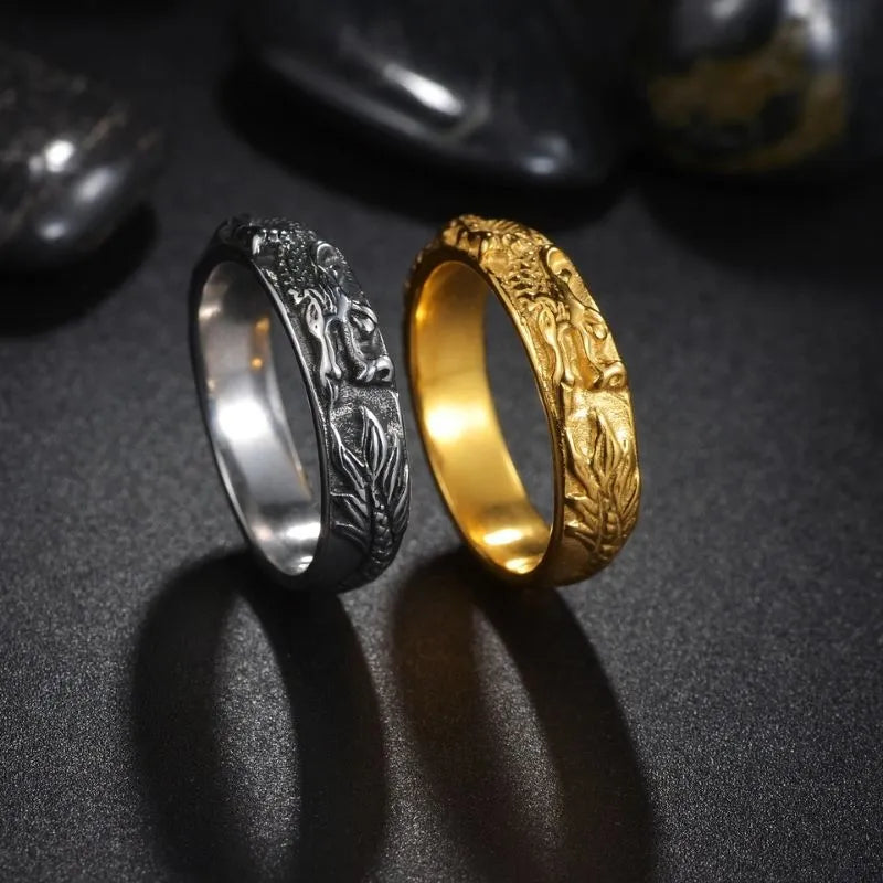 Vintage Engraved Dragon  Sterling Silver Ring