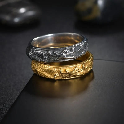 Vintage Engraved Dragon  Sterling Silver Ring