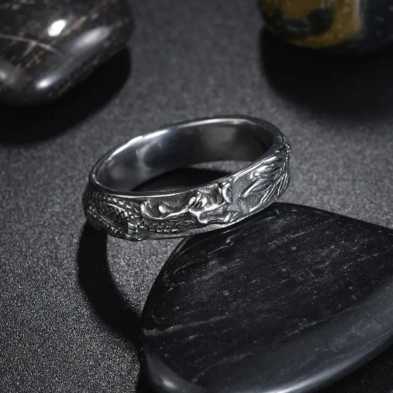 Vintage Engraved Dragon  Sterling Silver Ring