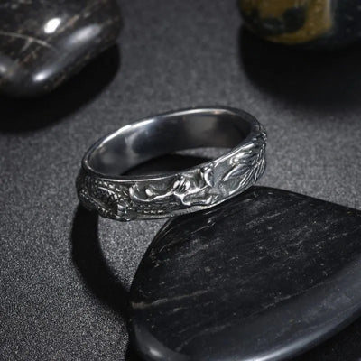 Vintage Engraved Dragon  Sterling Silver Ring