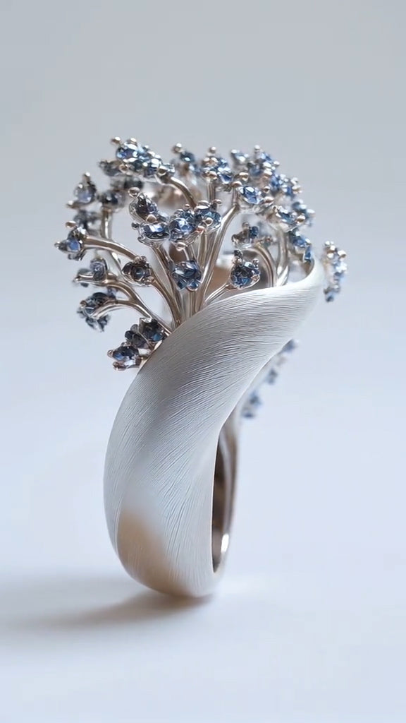 Elegant Sterling Silver Ring with Blue Gemstone Cluster Design