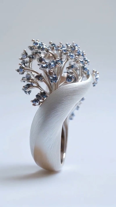 Elegant Sterling Silver Ring with Blue Gemstone Cluster Design