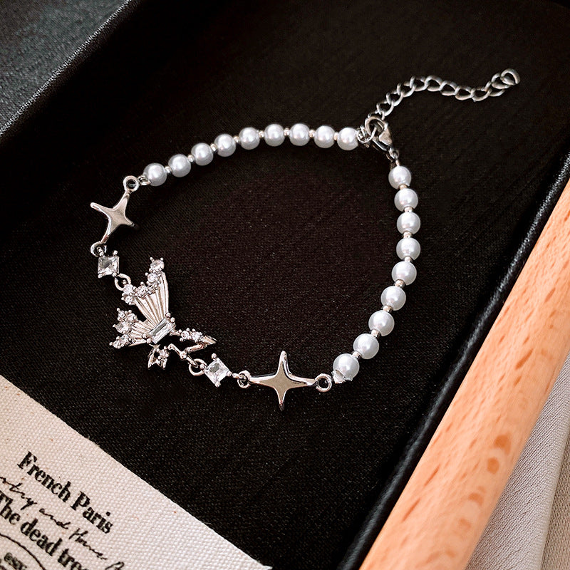 Butterfly Four Star  Pearl Bracelet