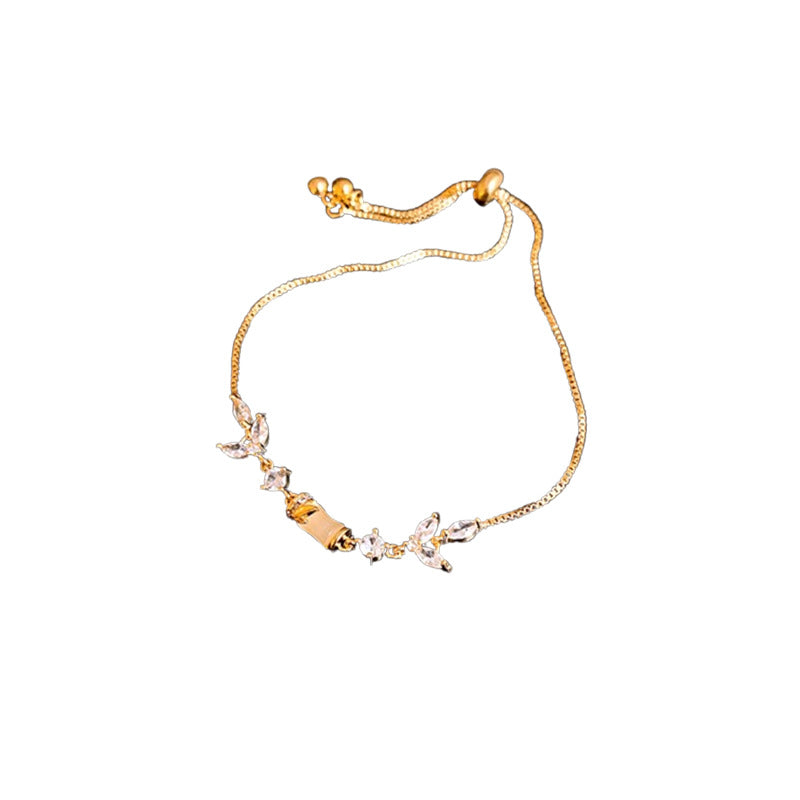 Zircon Bamboo Knot Leaf Flower Bracelet