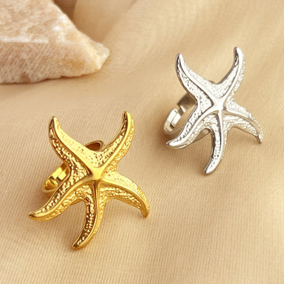 Gwpan Aur Agored Personol Ymddangosiadol Starfish Fodern Ring