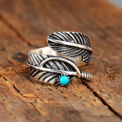 🔥🔥Last Day 49% OFF🎁Boho Feather Turquoise Adjustable Ring