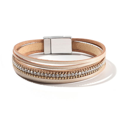 Multi Layer Leather  Magnetic Buckle Bracelet