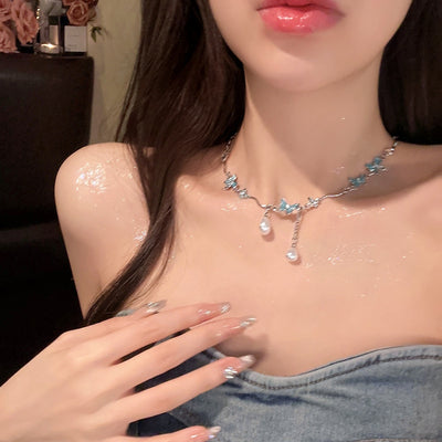 Blue Butterfly Pearl Necklace