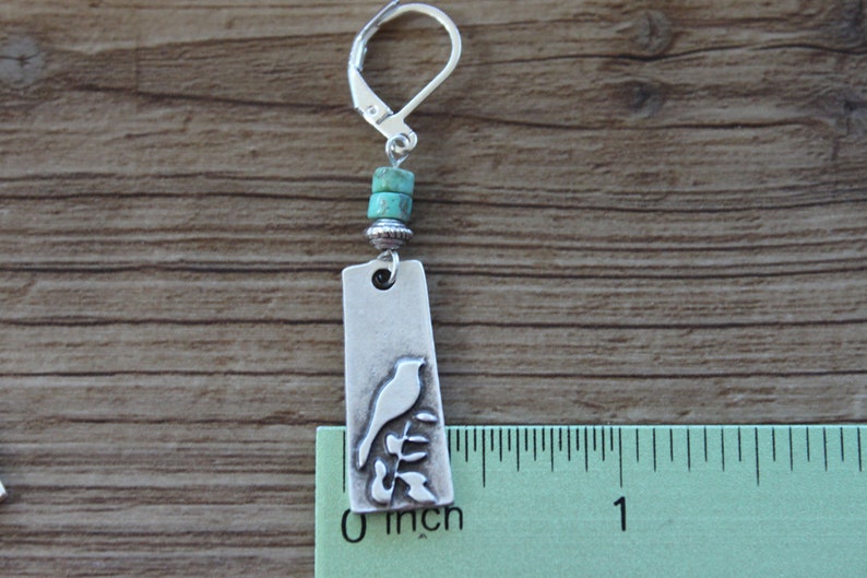 Vintage Turquoise Silver Boho Bird Earrings