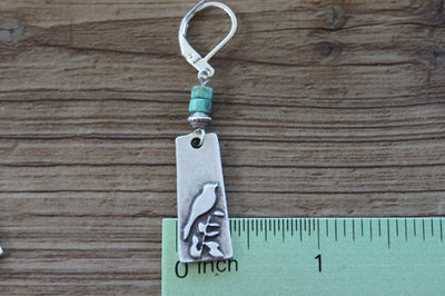 Vintage Turquoise Silver Boho Bird Earrings
