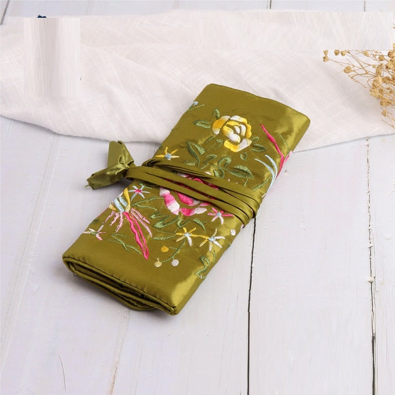 Handmade Embroidered Silk Jewelry Bag