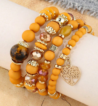 New Bohemian Ethnic Style Crystal Peach Heart Multi Layer Bracelet With Hollow Beads For Women