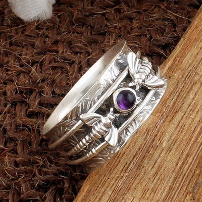 🔥Last Day 49% OFF🎁Bee Purple Gemstone Meditation Ring