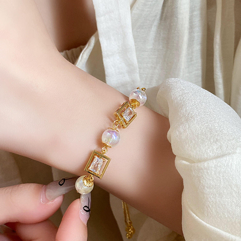 Zircon Square Mermaid  Pearl  Bracelet