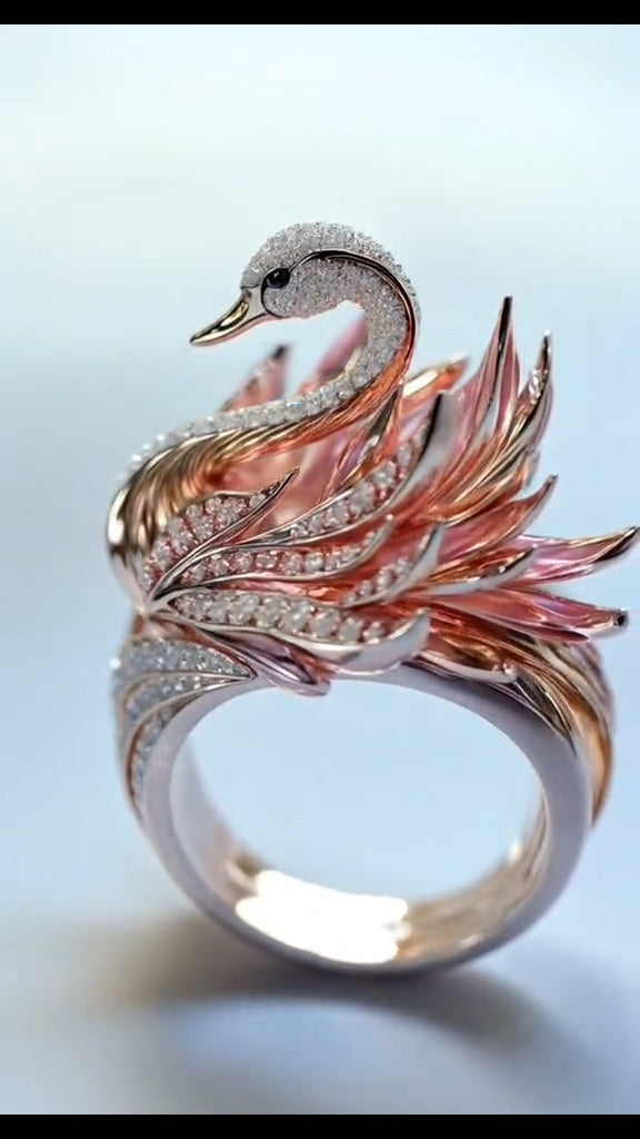 Elegant Swan - Shaped Diamond Ring: A Timeless Symbol of Grace