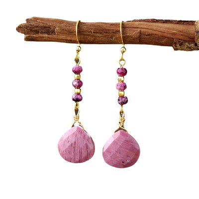 Natural Stone Red Amethyst Water Drop Earrings