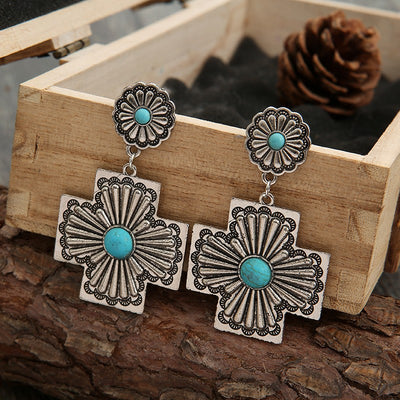 Vintage Turquoise Cross Earrings