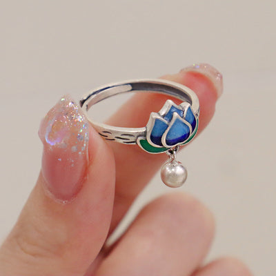 Retro Lotus Cloisonne Opening  Ring