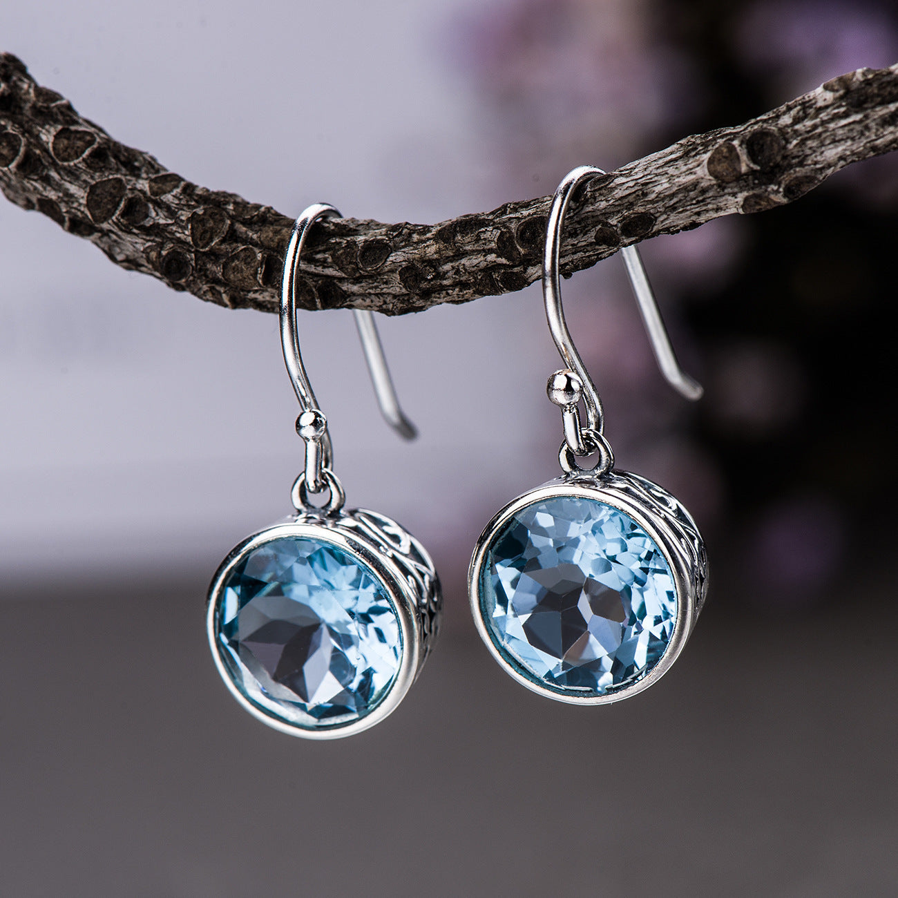 Sea Blue Crystal Square Earrings