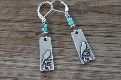 Vintage Turquoise Silver Boho Bird Earrings