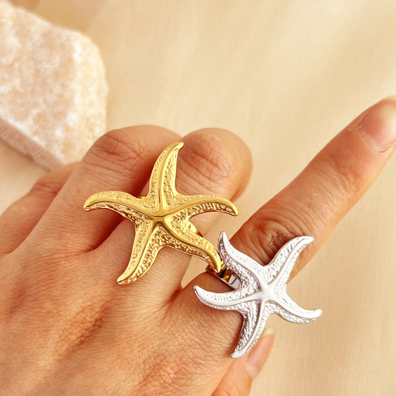 Gwpan Aur Agored Personol Ymddangosiadol Starfish Fodern Ring