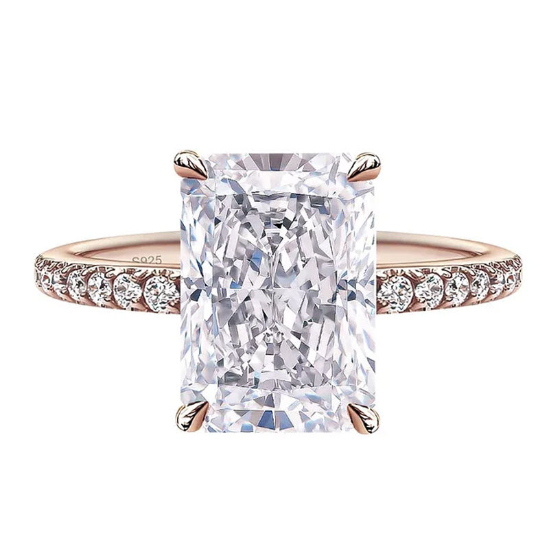 925 Sterling Silver Classic Luxury Rectangle Shiny 5A Transparent Zirconia Ring Ladies Wedding Engagement Jewelry Gift