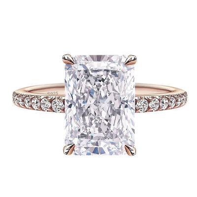 925 Sterling Silver Classic Luxury Rectangle Shiny 5A Transparent Zirconia Ring Ladies Wedding Engagement Jewelry Gift