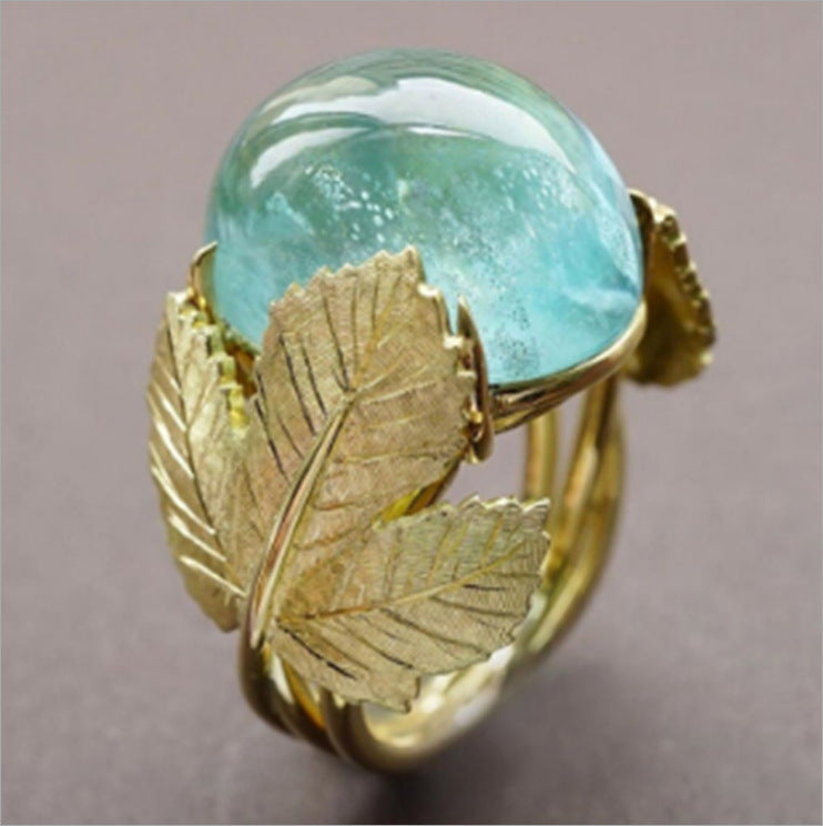 Golden Leaf Blue Diamond Ring