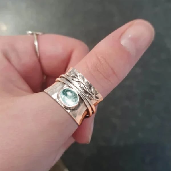 🔥Last Day 49% OFF🎁🍃Aquamarine Leaf Spinner ring🎁 - ''Grow through what you go through''💖