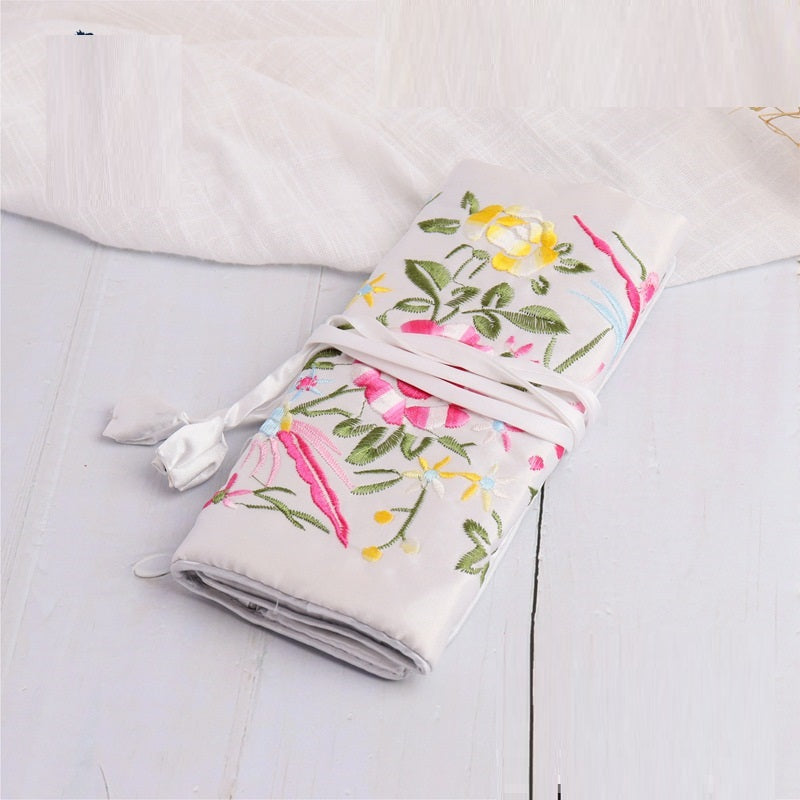 Handmade Embroidered Silk Jewelry Bag