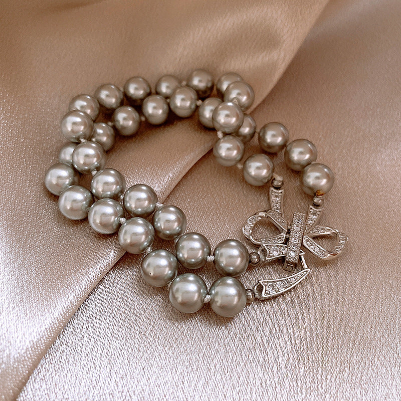 Zircon Bow Gray  Pearl Buckle Bracelet