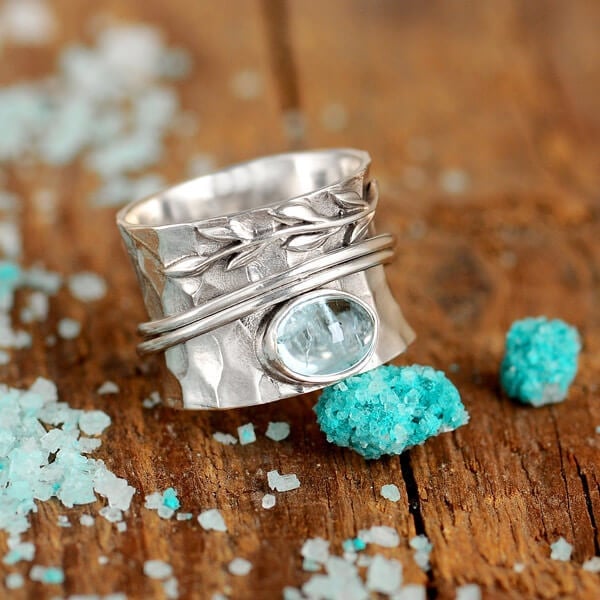 🔥Last Day 49% OFF🎁🍃Aquamarine Leaf Spinner ring🎁 - ''Grow through what you go through''💖