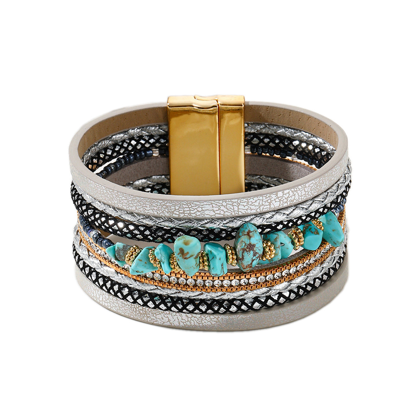 Turquoise Bead String LeatherBracelet