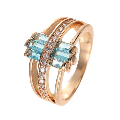 Three Rows Of Personalized Blue Zircon Rings