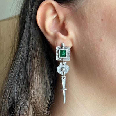 Clocs Boho Cynnar Arian Gwag â Lliw Las Enamel
