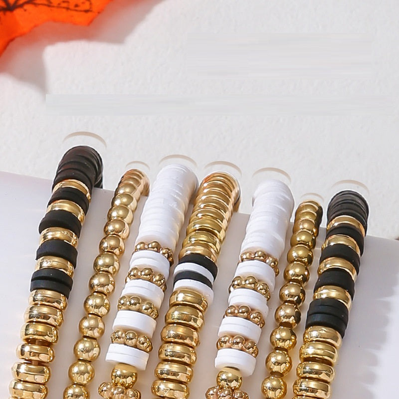 Black Soft Ceramic Letter Bead Handmade Summer Beach Women's Bracelet