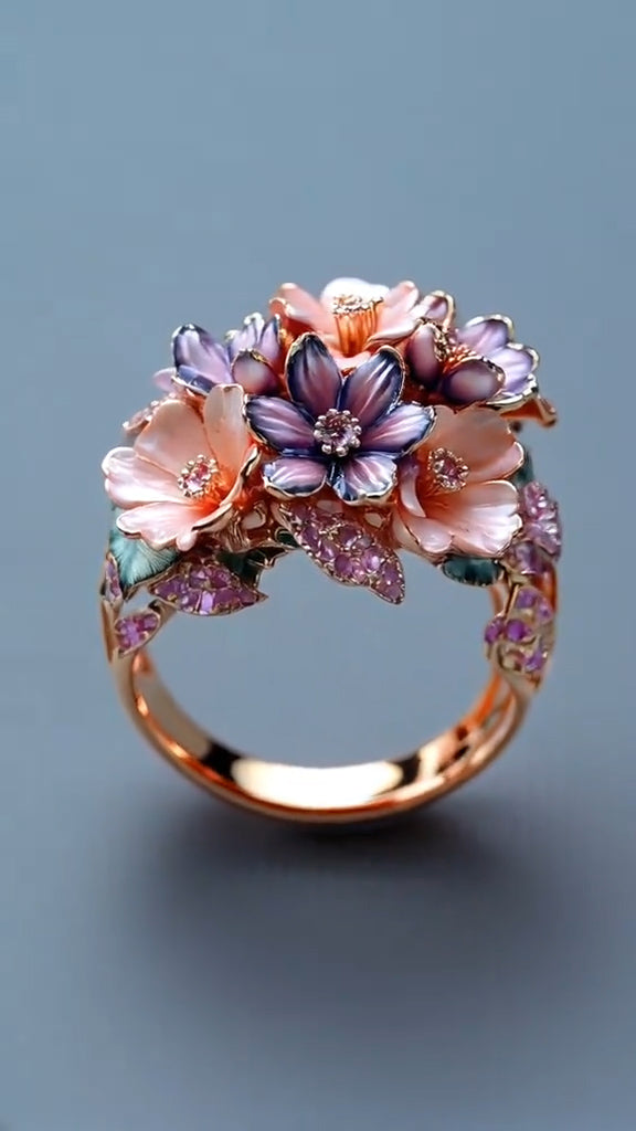 Exquisite Floral - Inspired Gold - Plated Ring with Multicolored Gemstones
