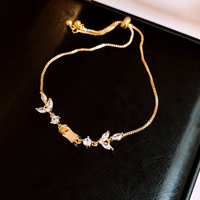 Zircon Bamboo Knot Leaf Flower Bracelet