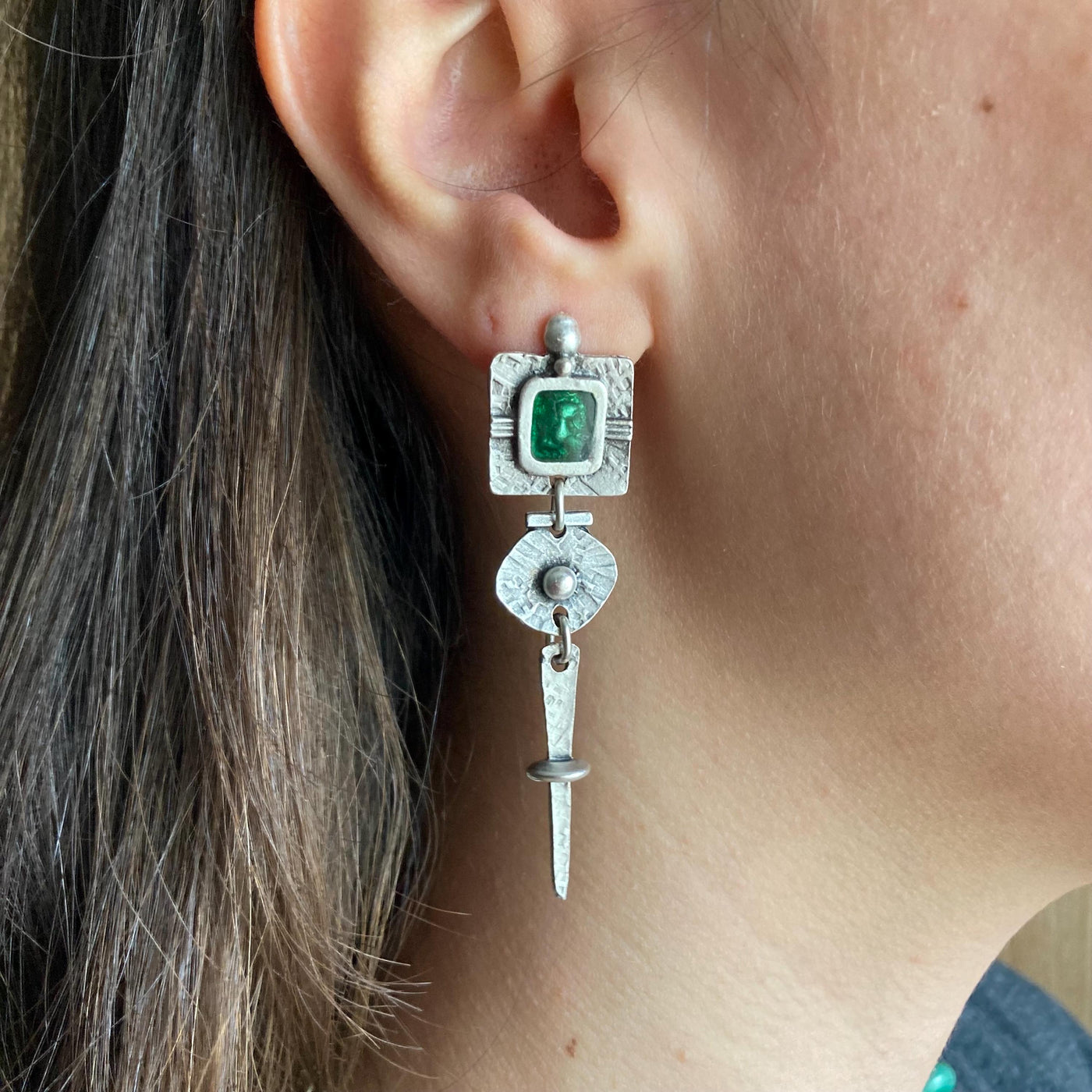 Clocs Boho Cynnar Arian Gwag â Lliw Las Enamel