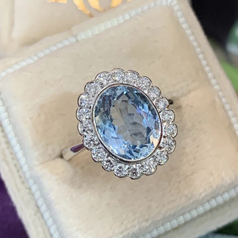 Ocean Blue Elliptical Zircon Ring