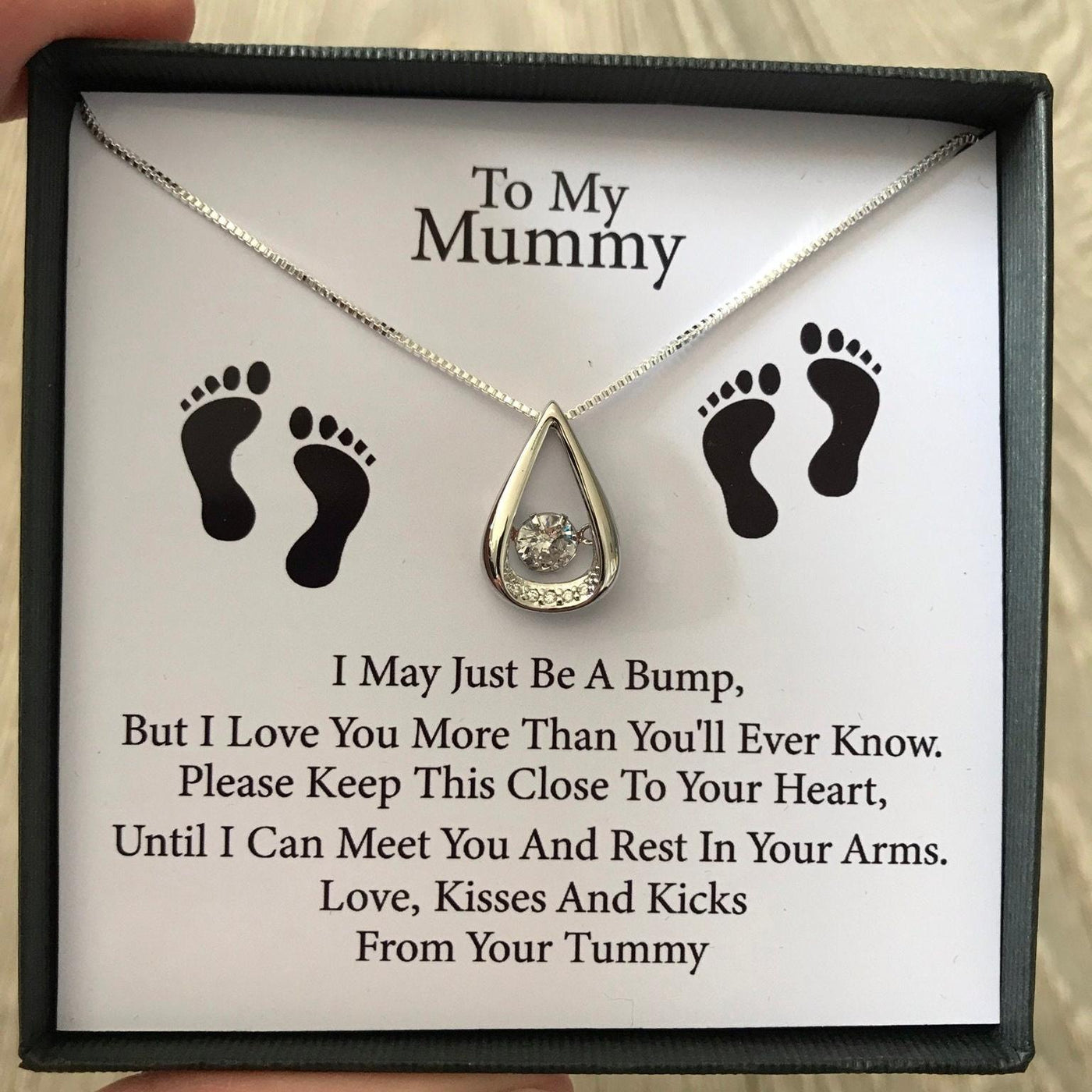 Personalised Baby Bump - To My Mum/Mummy Silver Pendant Necklace with Message Card