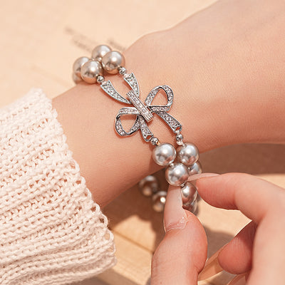 Zircon Bow Gray  Pearl Buckle Bracelet