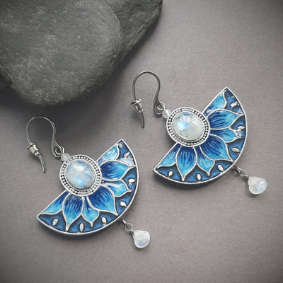 Blue Moonstone Lotus large fan-shaped Earrings
