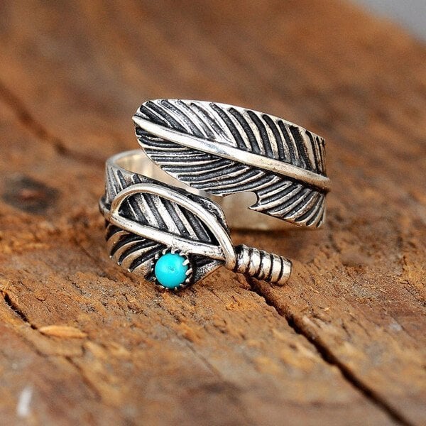 🔥🔥Last Day 49% OFF🎁Boho Feather Turquoise Adjustable Ring