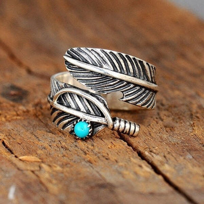 🔥🔥Last Day 49% OFF🎁Boho Feather Turquoise Adjustable Ring